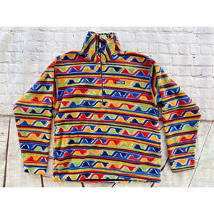 RARE Mens PATAGONIA Aztec Tribal 90s Fleece Zip Pullover Sweater USA Made Small